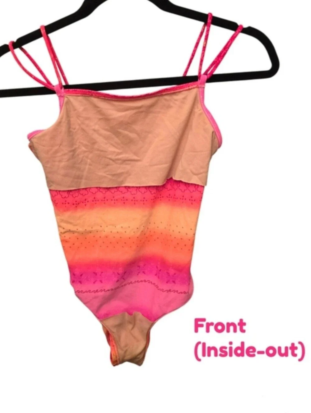 🧡 Bright Pink & Orange Shimmery One Piece Girls Swimsuit by Backflips (NWOT)